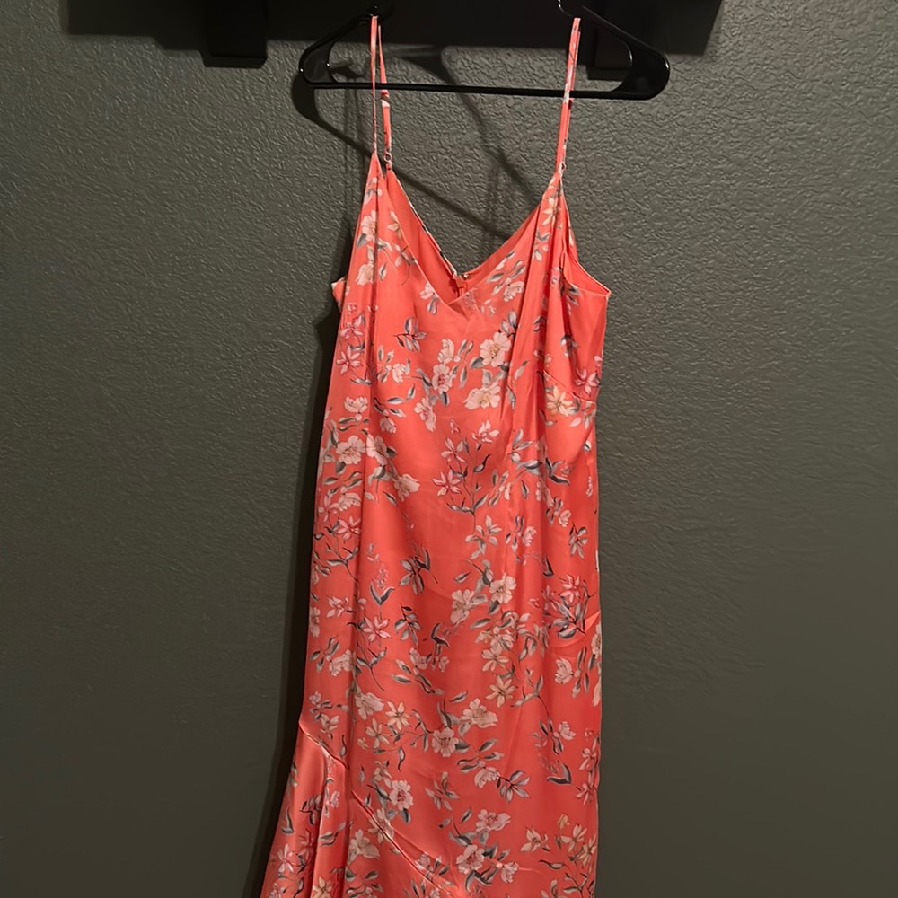 White House Black Market Satin, Orange, Asymmetrical Hem Dress NWOT